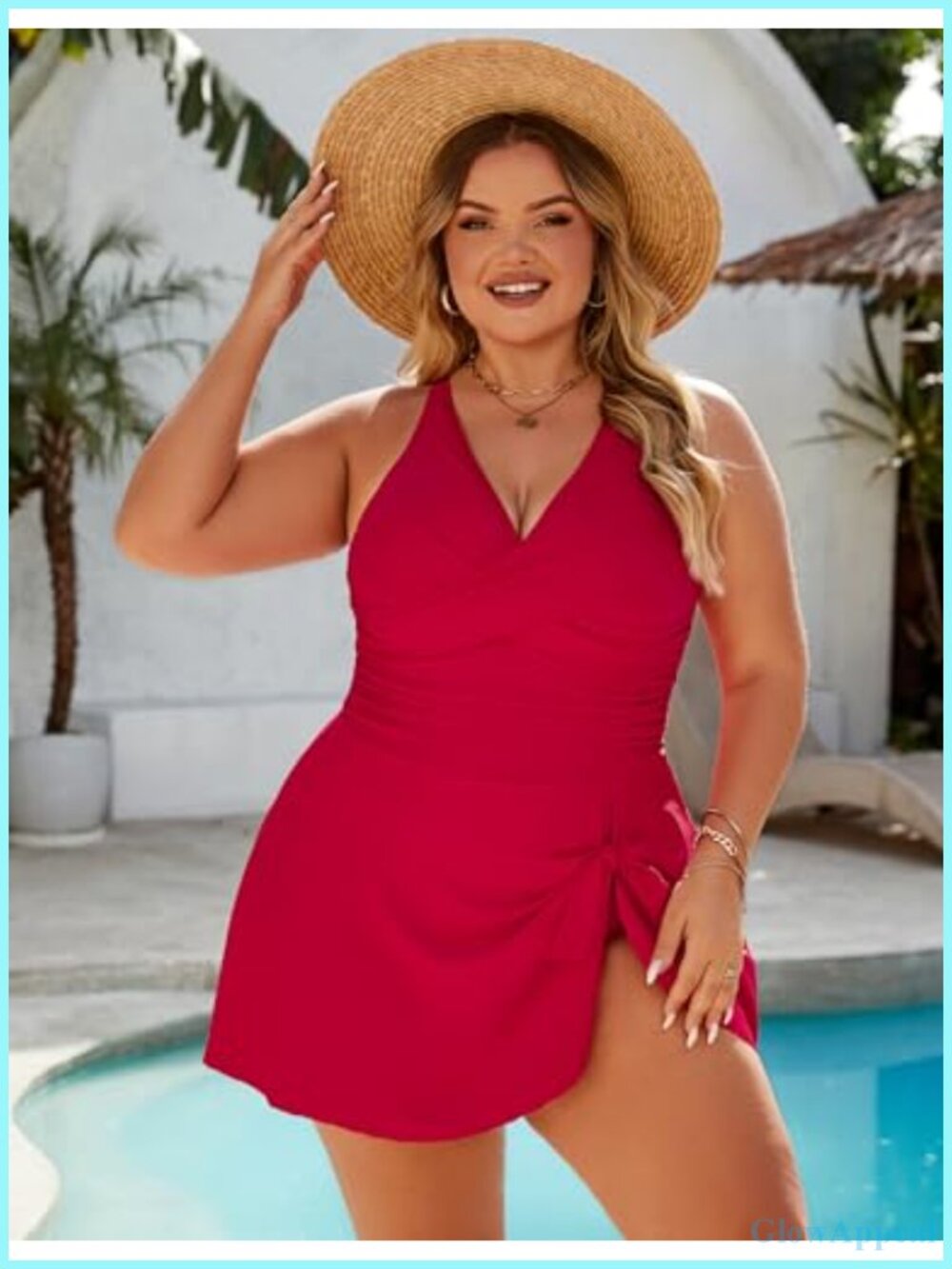 Plus Size One Piece Swim Dress Tummy Control Criss Cross Modest - Picture 3 of 5